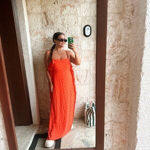 Urban Outfitters Side Slit Linen Blend Orange Romper/ Dress